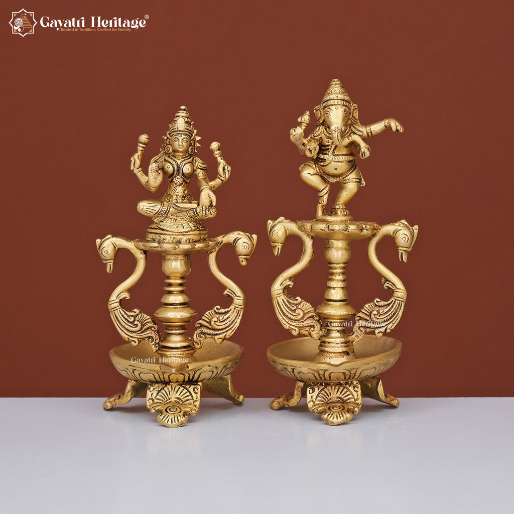 Brass Ganesh Laxmi Diya – Illuminate Your Space with Blessings | Gayatri Heritage