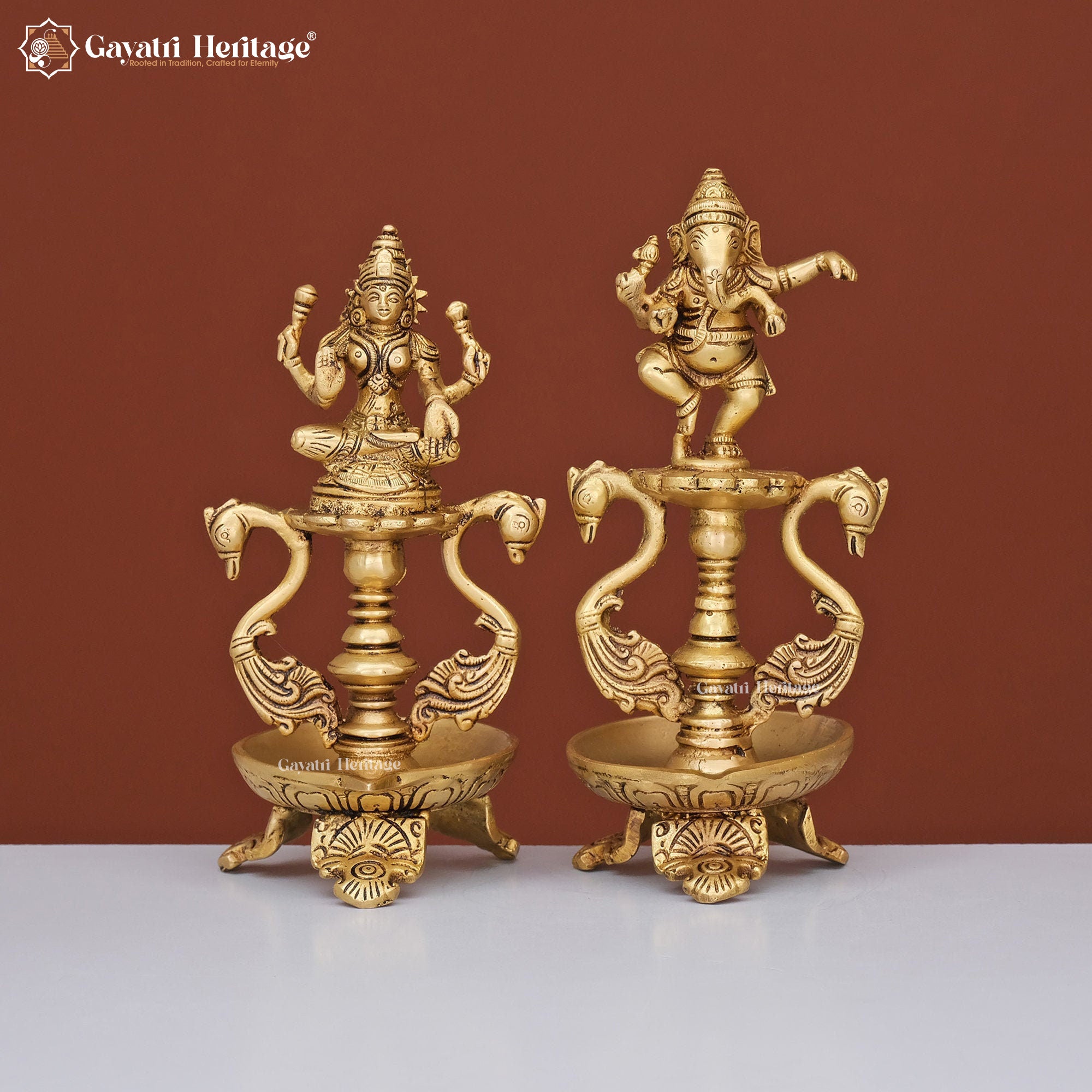 Brass Ganesh Laxmi Diya – Illuminate Your Space with Blessings | Gayatri Heritage