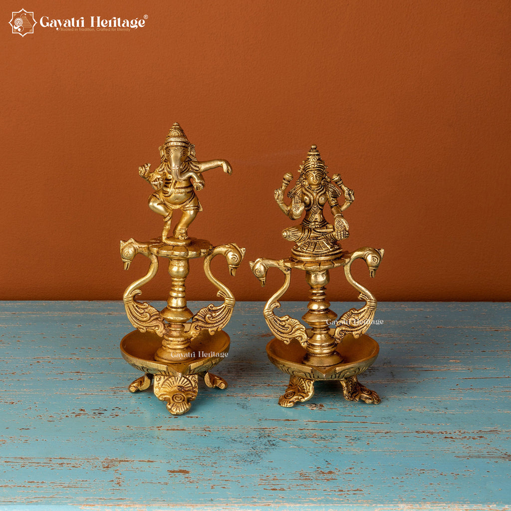 Brass Ganesh Laxmi Diya – Illuminate Your Space with Blessings | Gayatri Heritage