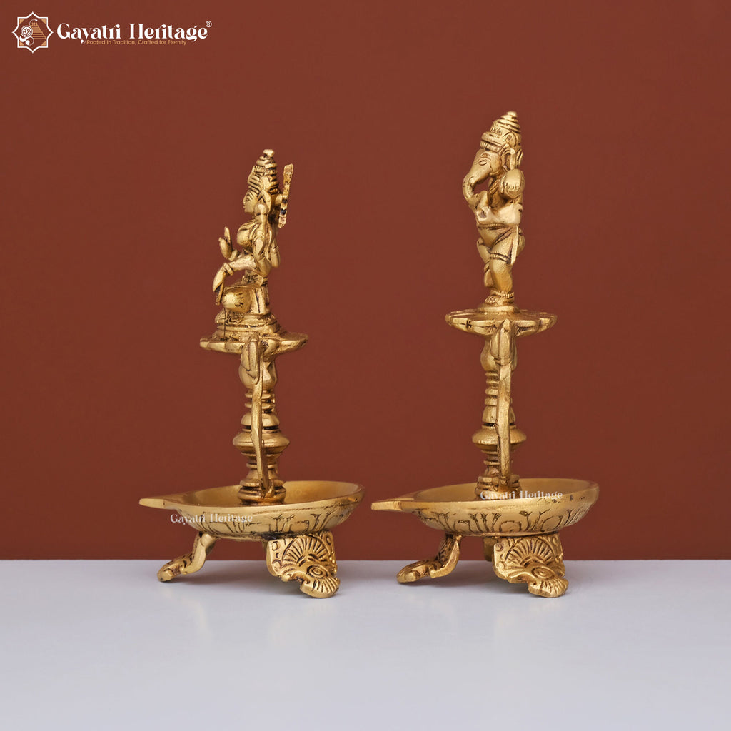 Brass Ganesh Laxmi Diya – Illuminate Your Space with Blessings | Gayatri Heritage