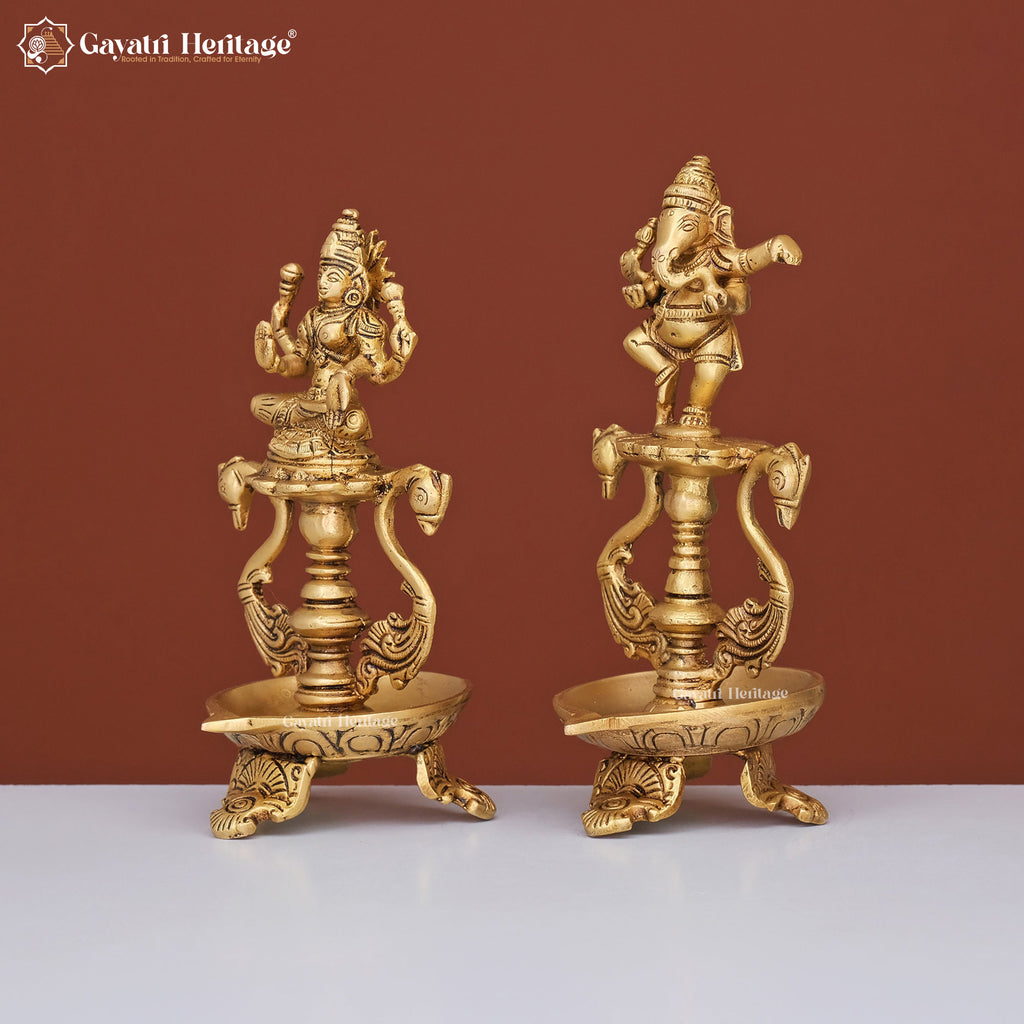 Brass Ganesh Laxmi Diya – Illuminate Your Space with Blessings | Gayatri Heritage