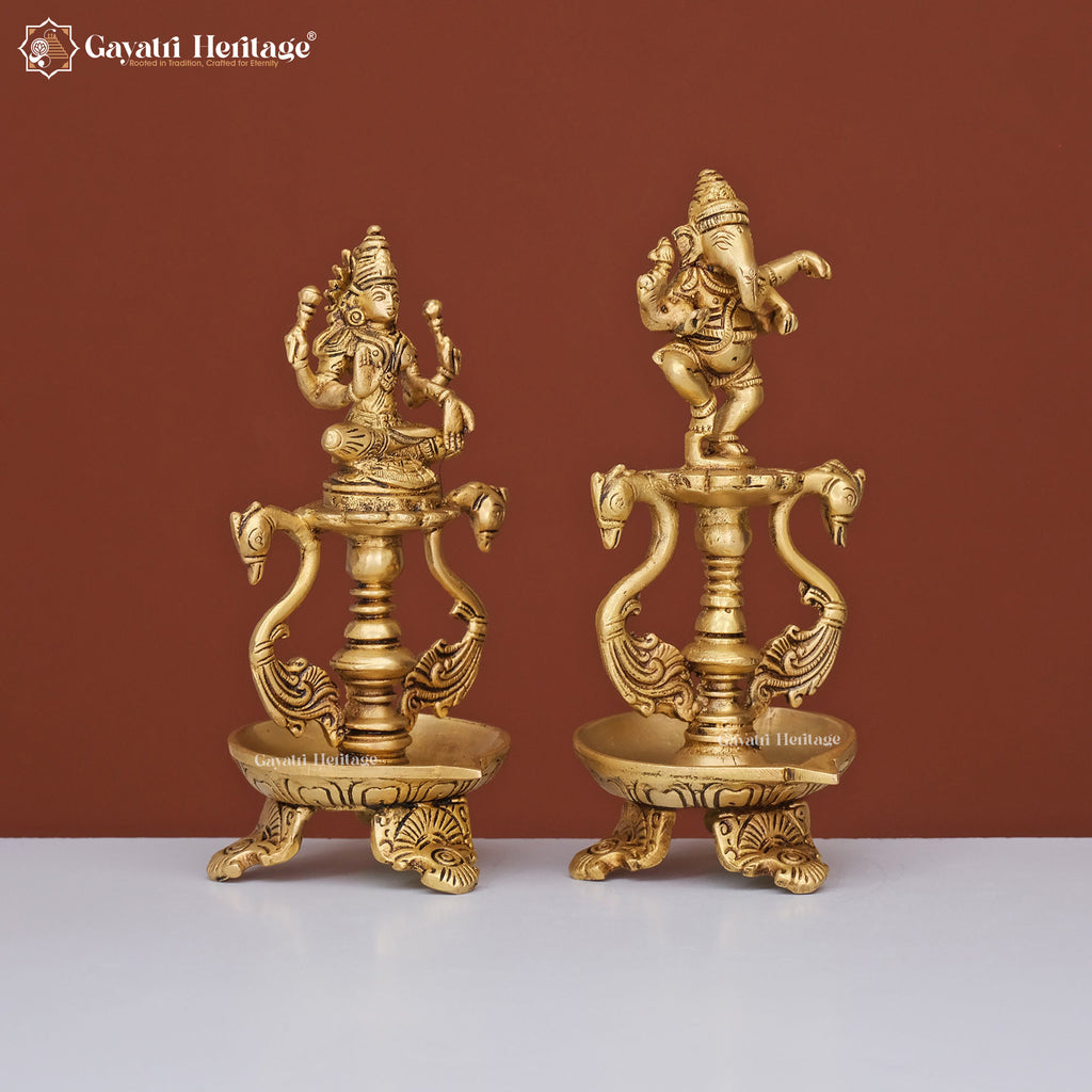 Brass Ganesh Laxmi Diya – Illuminate Your Space with Blessings | Gayatri Heritage