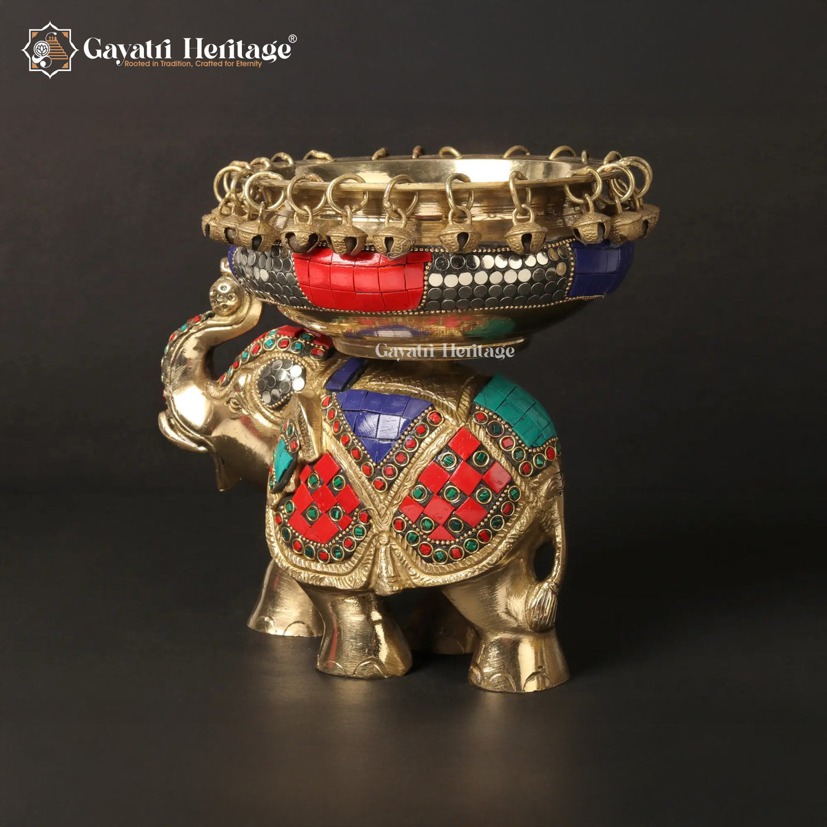 Brass Elephant with Urli in Stone Work – Royal Decor | Gayatri Heritage