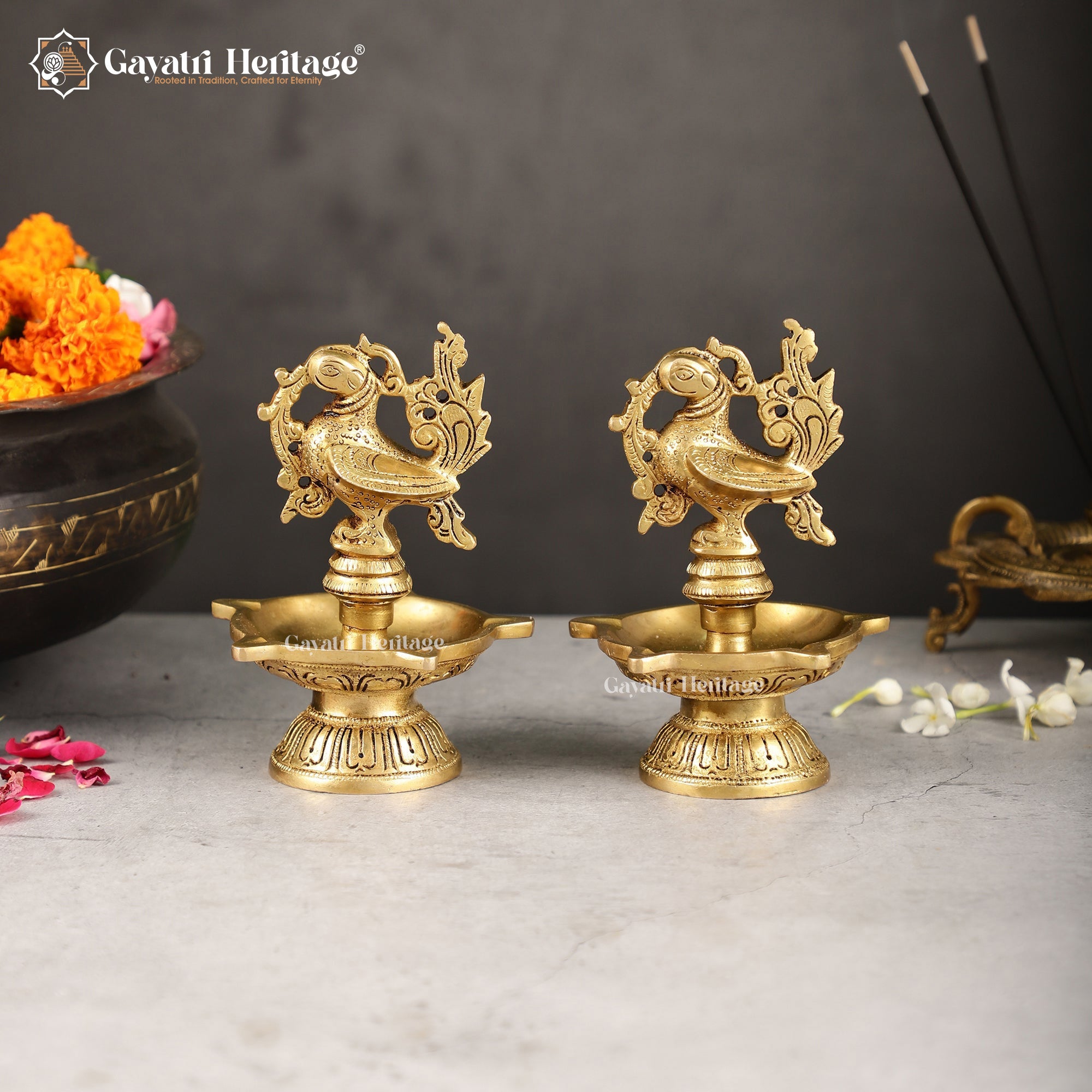 Brass Sparrow Design Diya – Unique Artistic Décor | Gayatri Heritage