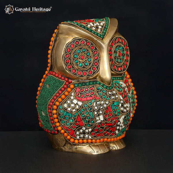 Brass Owl in Stone Work – Elegant Sculpture for Your Decor | Gayatri Heritage