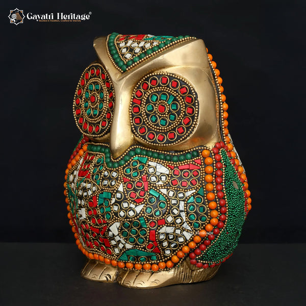 Brass Owl in Stone Work – Elegant Sculpture for Your Decor | Gayatri Heritage