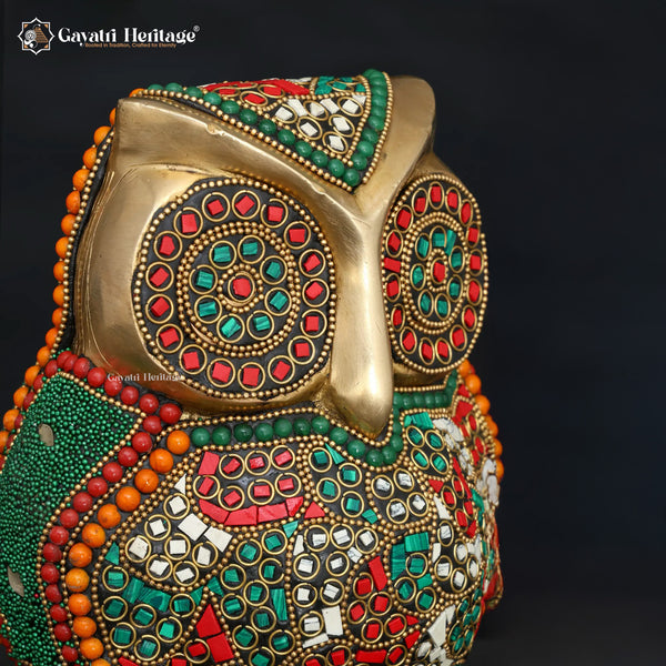 Brass Owl in Stone Work – Elegant Sculpture for Your Decor | Gayatri Heritage