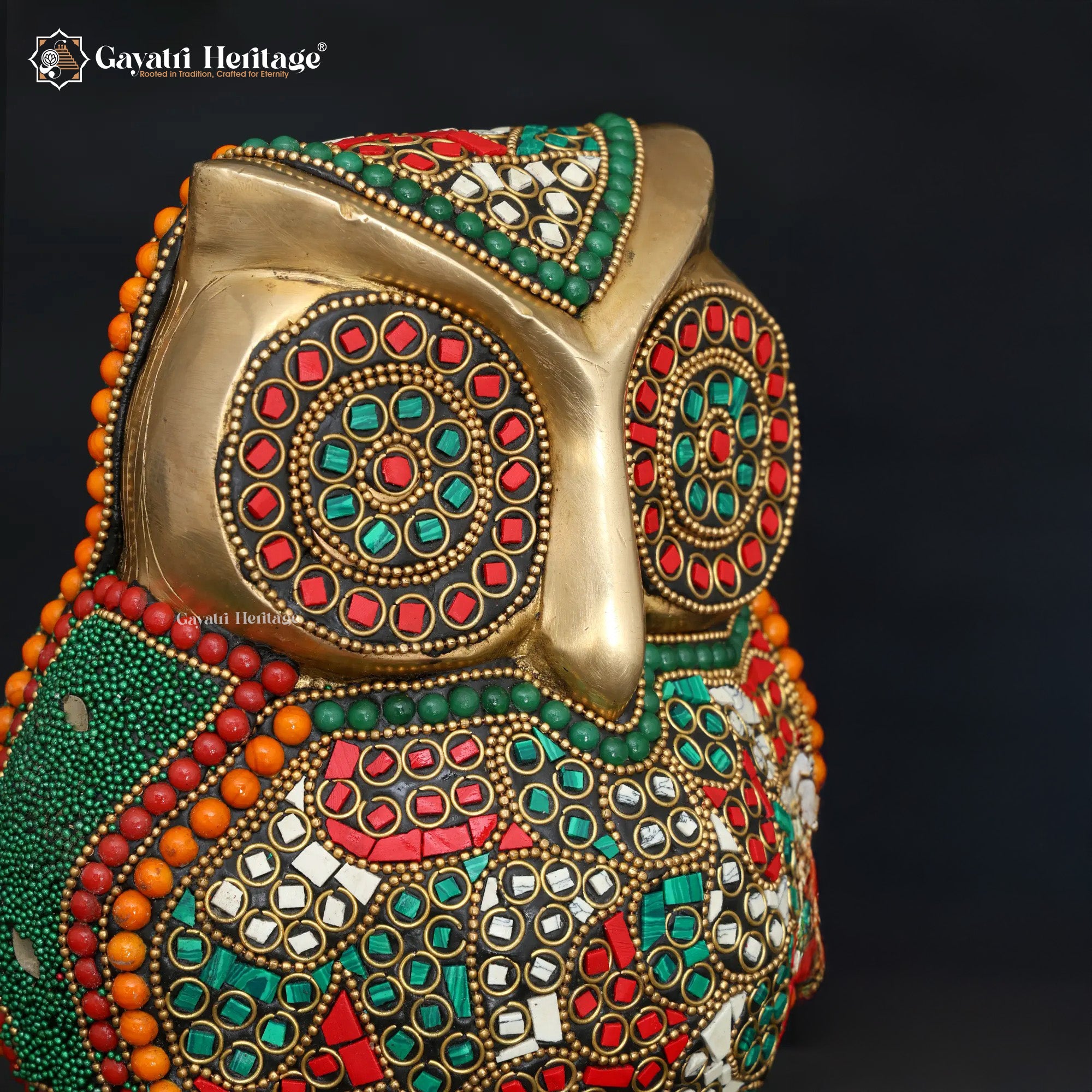 Brass Owl in Stone Work – Elegant Sculpture for Your Decor | Gayatri Heritage