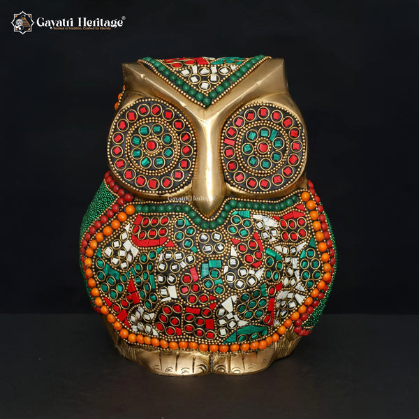 Brass Owl in Stone Work – Elegant Sculpture for Your Decor | Gayatri Heritage