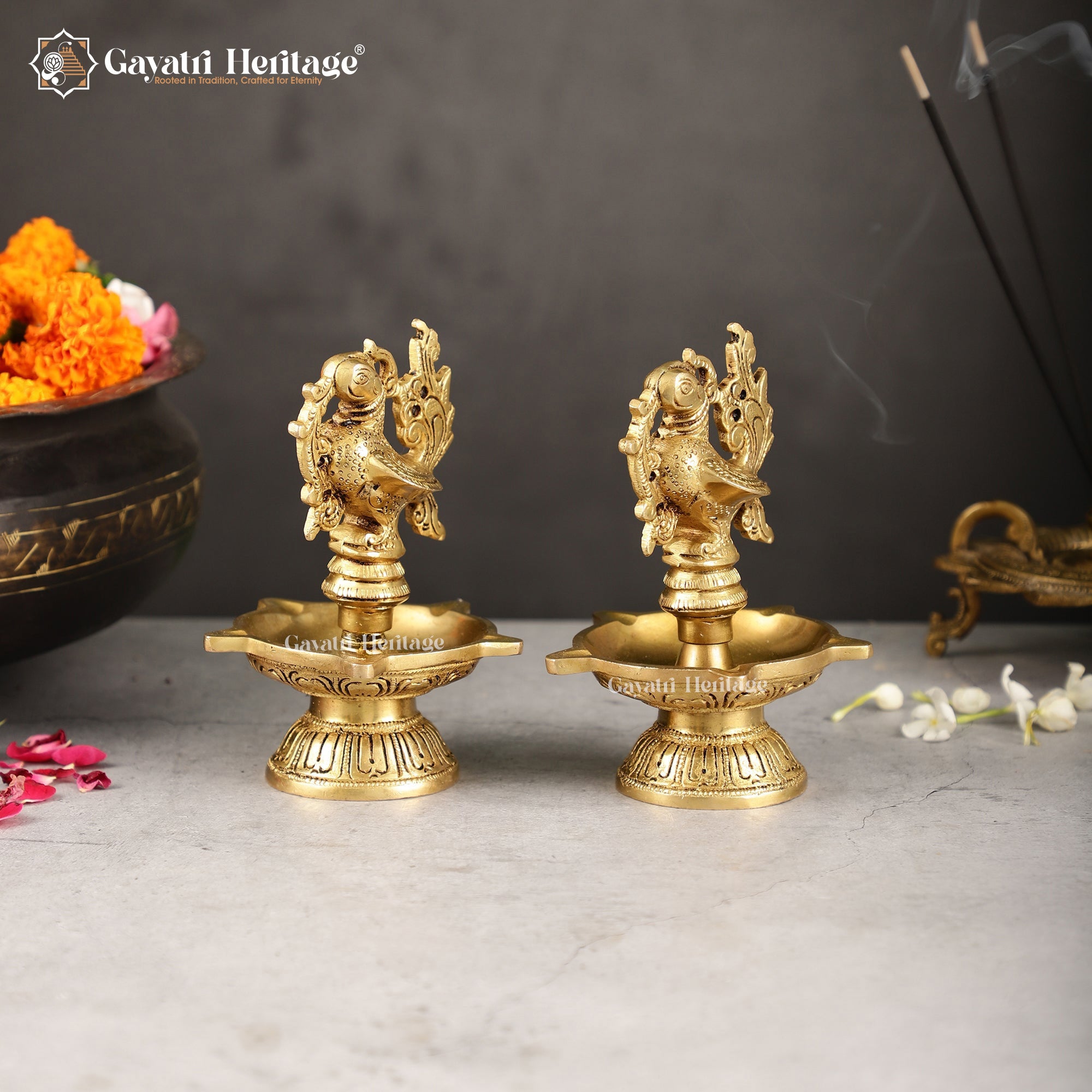 Brass Sparrow Design Diya – Unique Artistic Décor | Gayatri Heritage