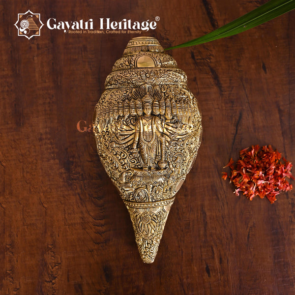 Brass Vishnu Dasavtar Shankh – Sacred Musical Instrument | Gayatri Heritage