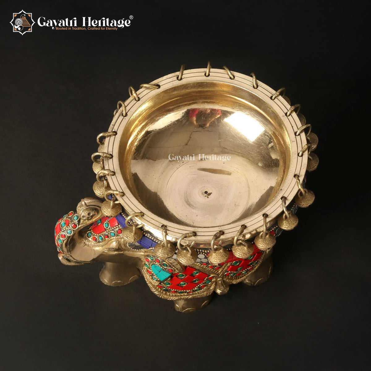 Brass Elephant with Urli in Stone Work – Royal Decor | Gayatri Heritage