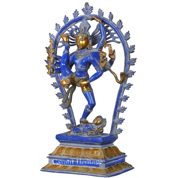 Divine Brass Urdhva Tandava Shiva Statue in Blue Finish | Gayatri Heritage