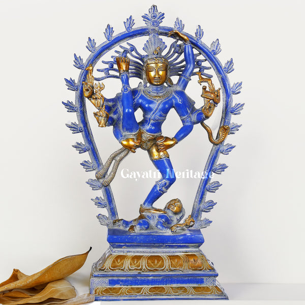 Divine Brass Urdhva Tandava Shiva Statue in Blue Finish | Gayatri Heritage