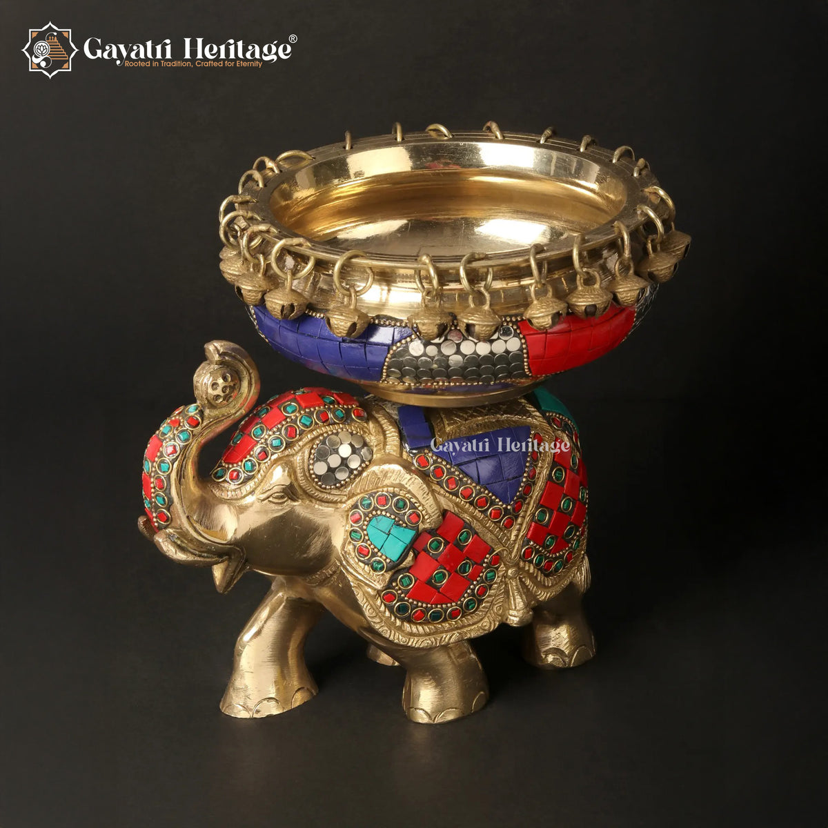 Brass Elephant with Urli in Stone Work – Royal Decor | Gayatri Heritage