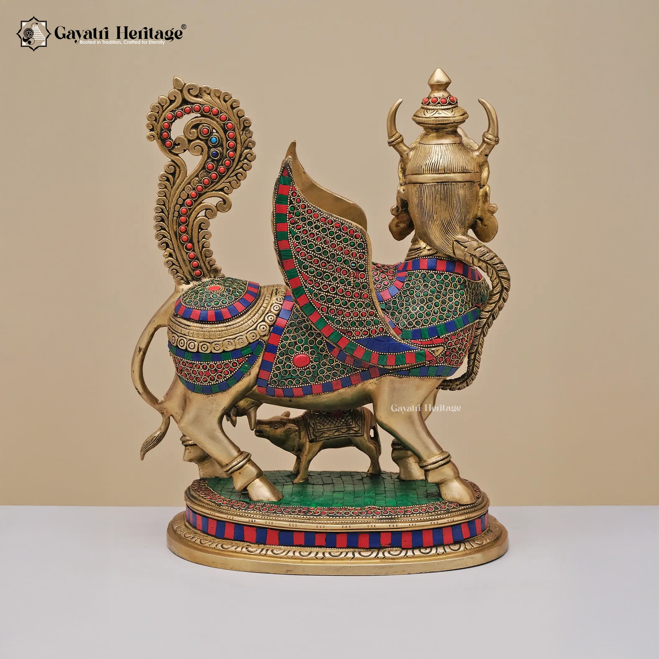 Brass Kamadhenu Cow – Divine Blessing in Stone Work | Gayatri Heritage
