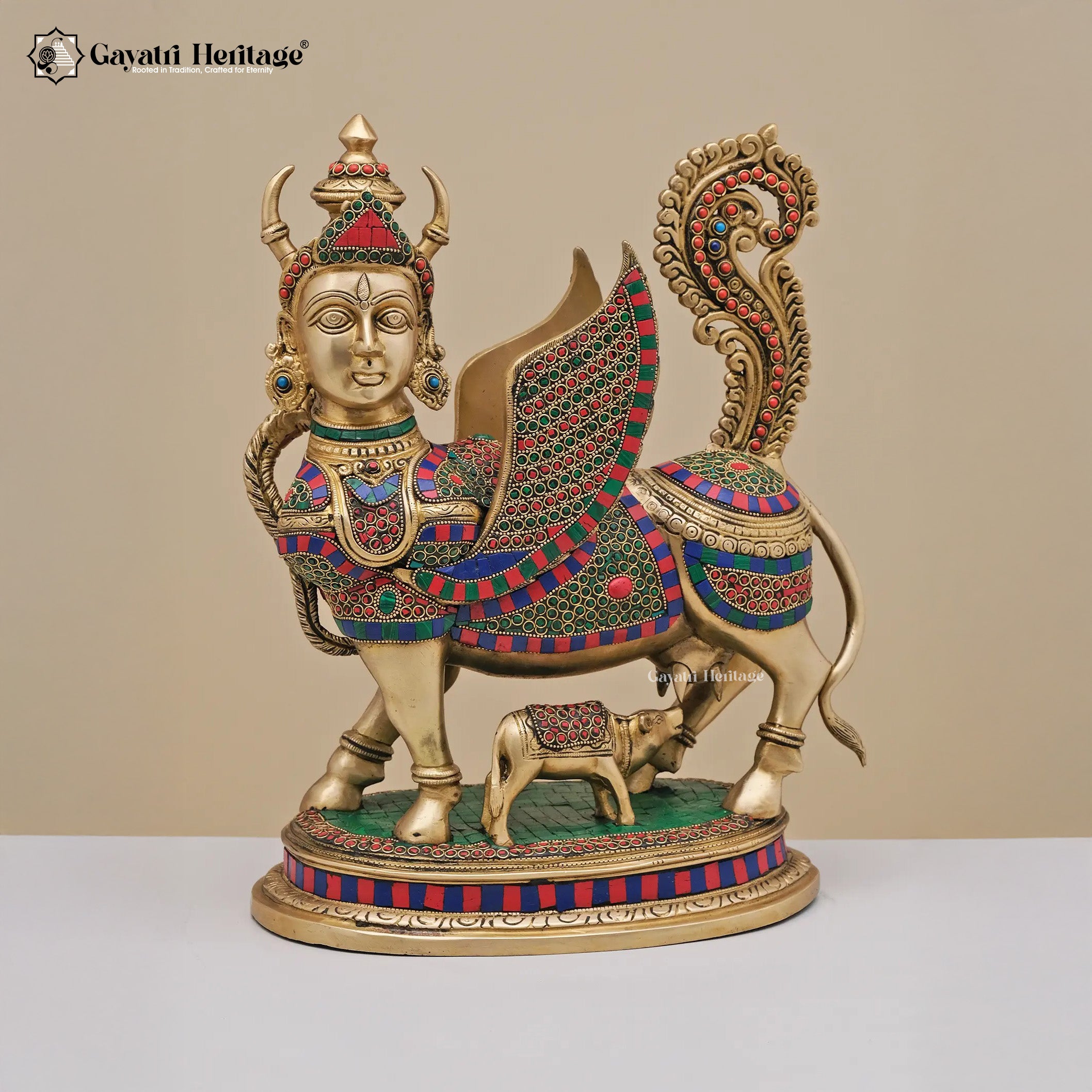 Brass Kamadhenu Cow – Divine Blessing in Stone Work | Gayatri Heritage