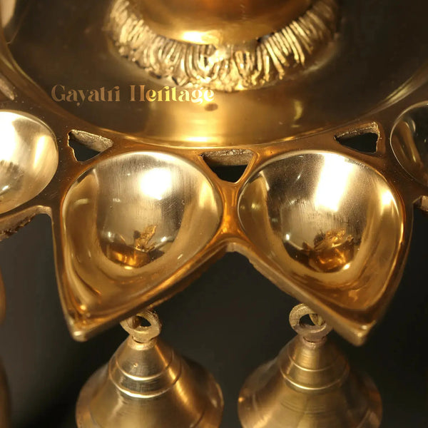 Brass Peacock Lamp with Multi Bells And Ghungroo