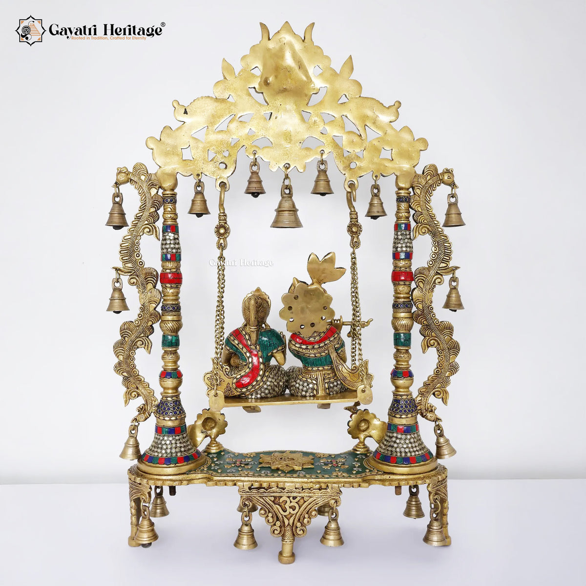 Brass Radha Krishna Jhula – Divine Stone Work Craft | Gayatri Heritage
