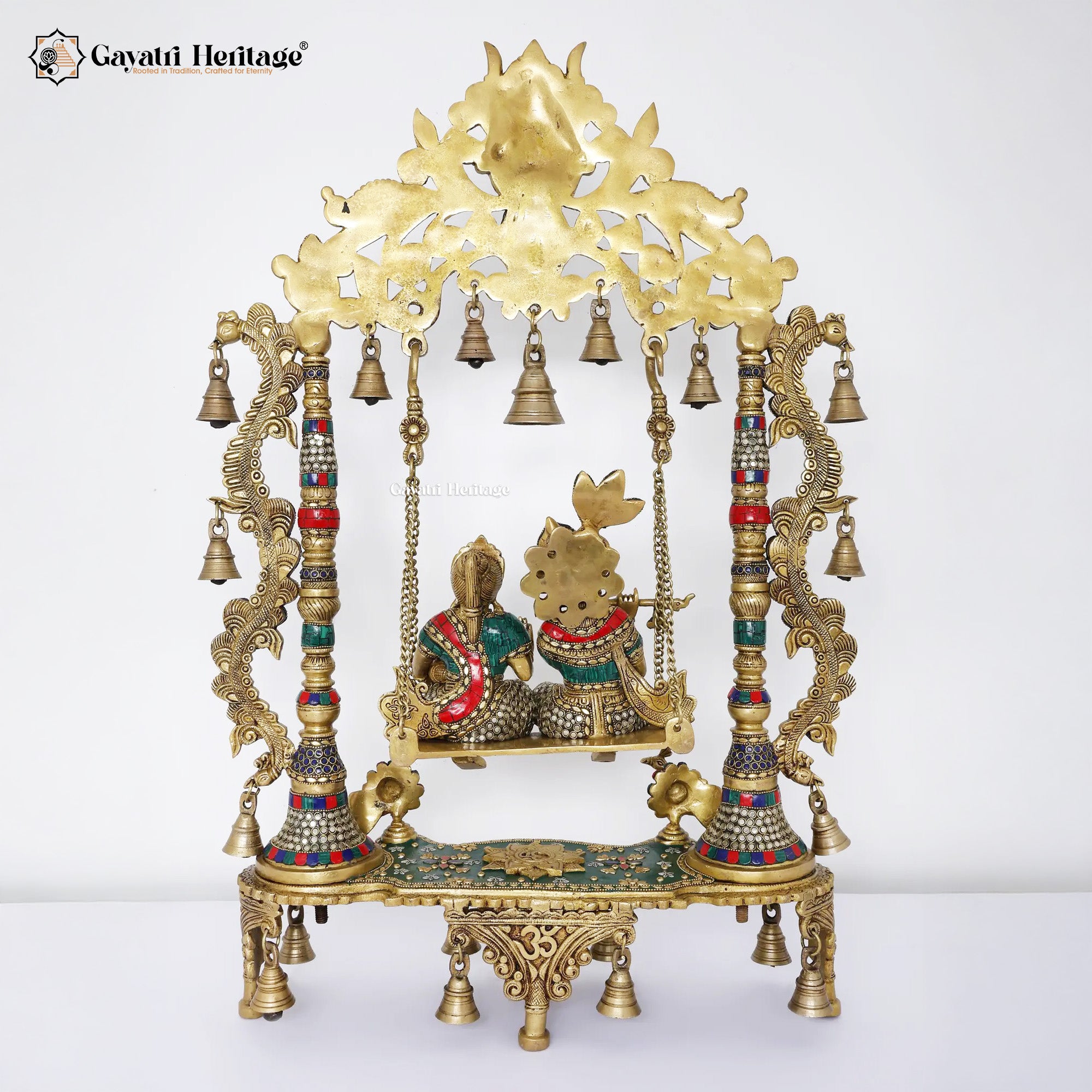 Brass Radha Krishna Jhula – Divine Stone Work Craft | Gayatri Heritage