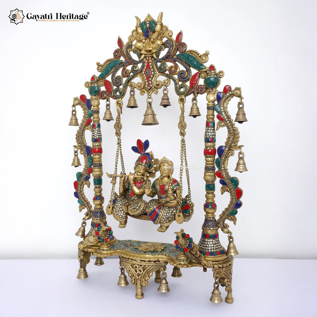 Brass Radha Krishna Jhula – Divine Stone Work Craft | Gayatri Heritage