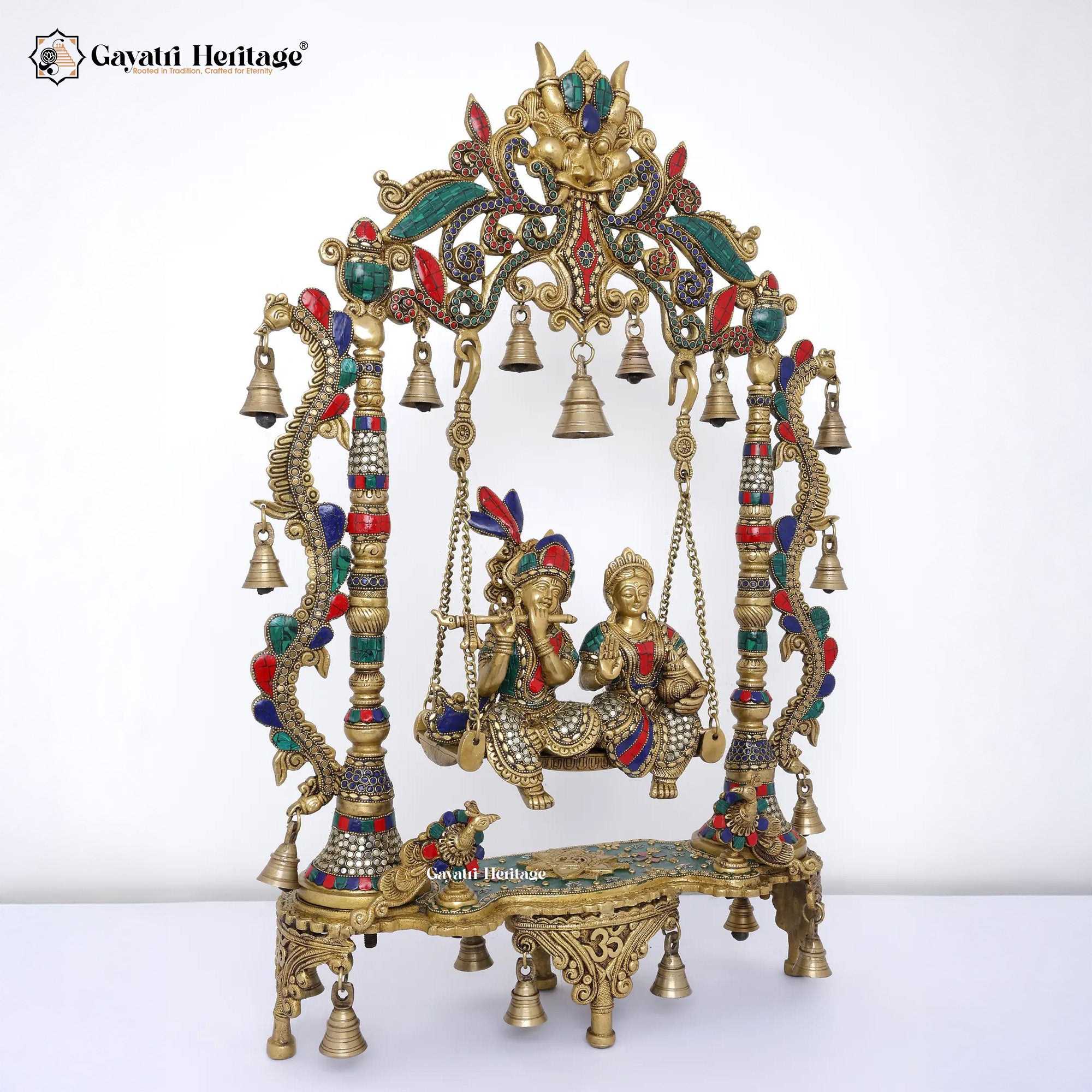 Brass Radha Krishna Jhula – Divine Stone Work Craft | Gayatri Heritage
