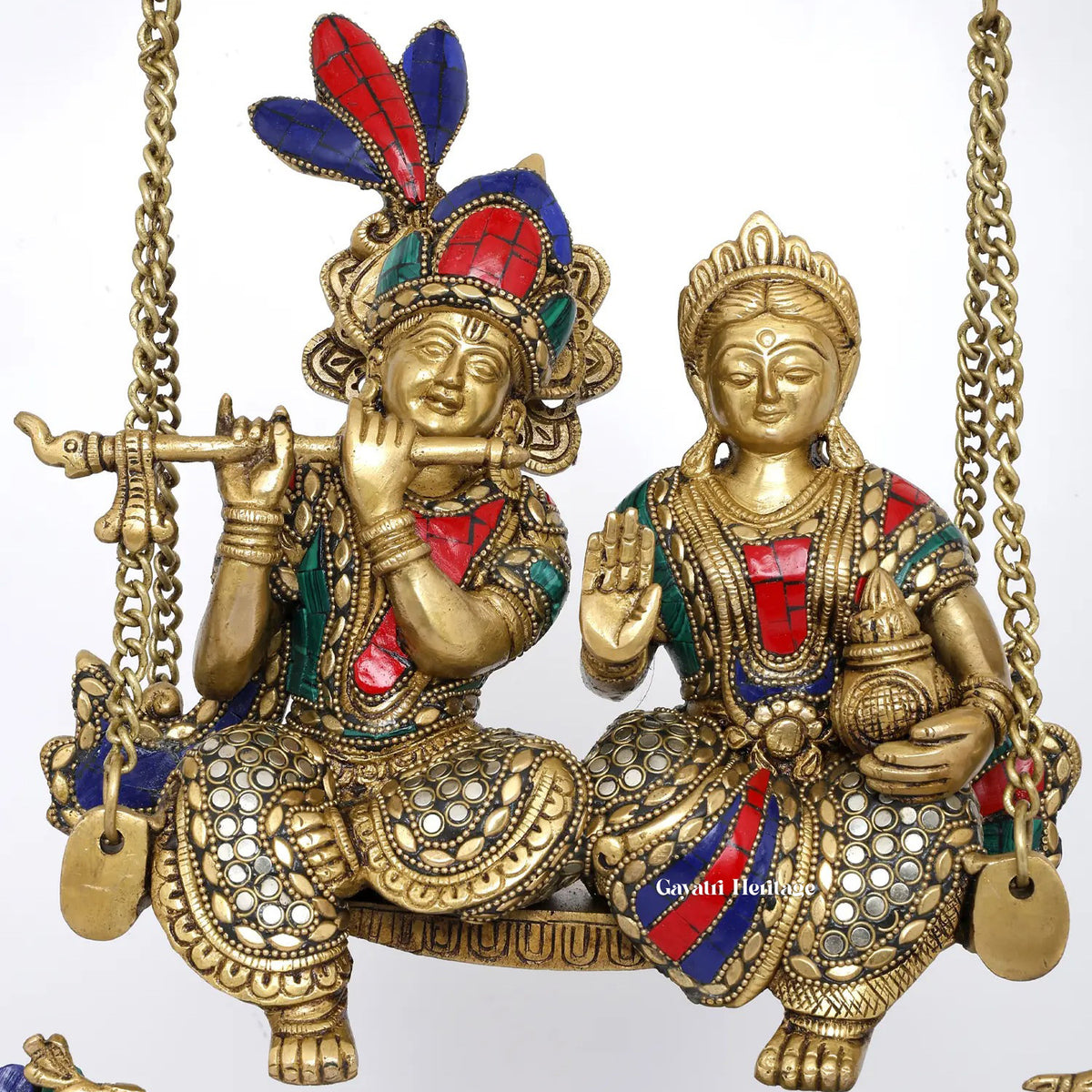 Brass Radha Krishna Jhula – Divine Stone Work Craft | Gayatri Heritage