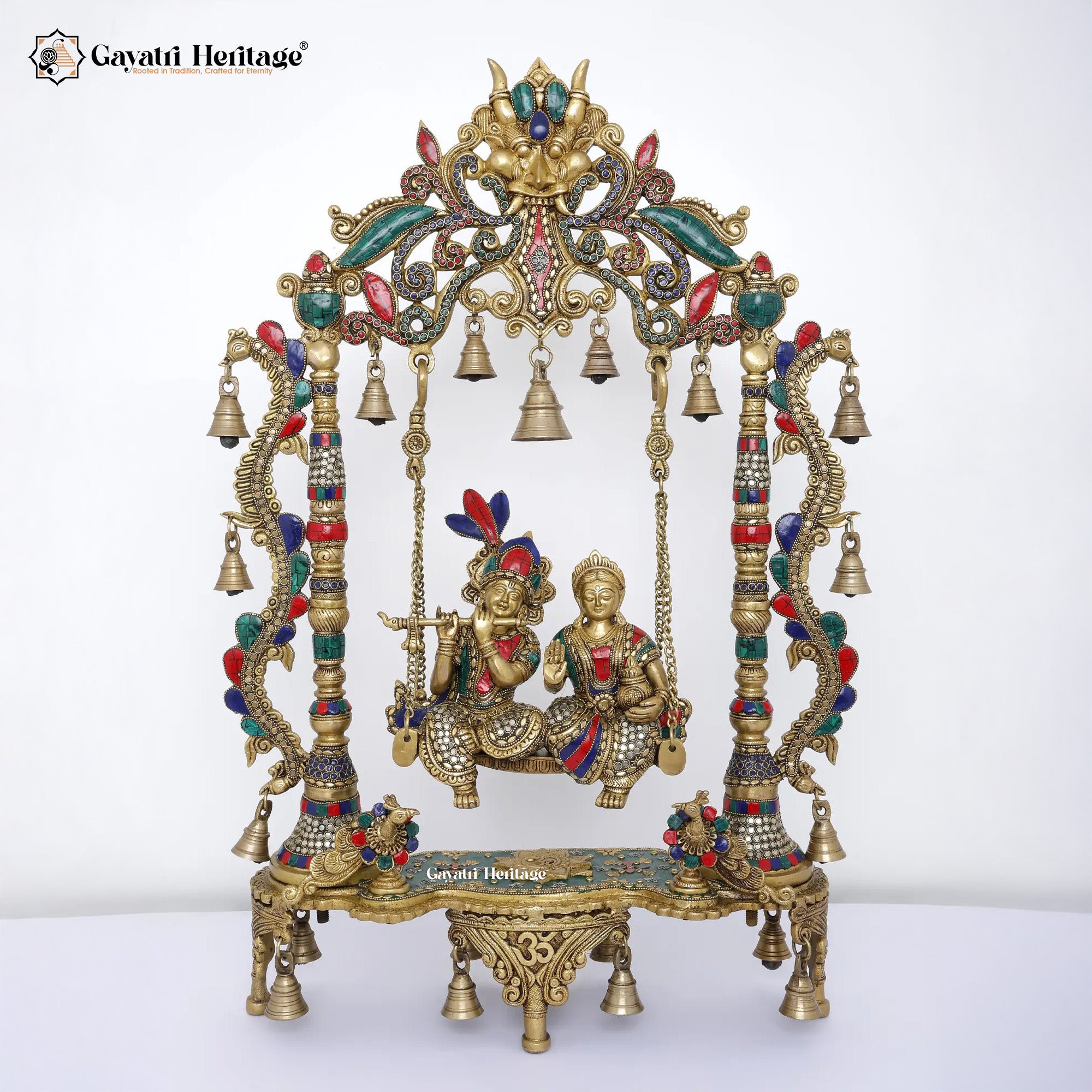 Brass Radha Krishna Jhula – Divine Stone Work Craft | Gayatri Heritage