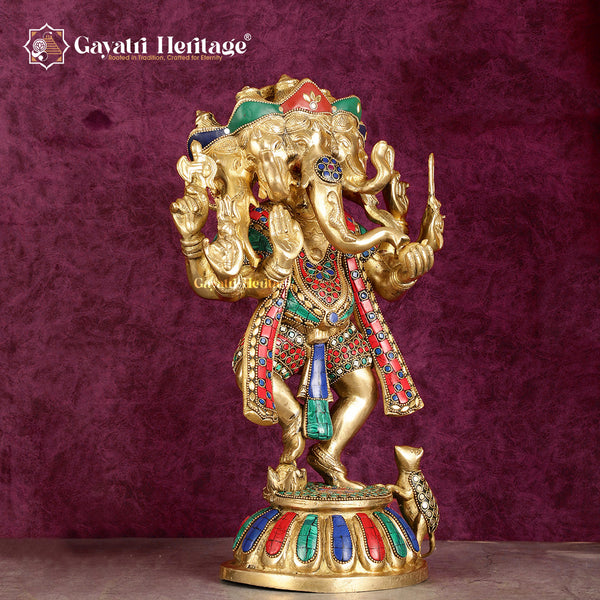 Brass Panchmukhi Ganesha – Stone Work Elegance | Gayatri Heritage