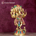 Brass Panchmukhi Ganesha – Stone Work Elegance | Gayatri Heritage