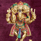 Brass Panchmukhi Ganesha – Stone Work Elegance | Gayatri Heritage