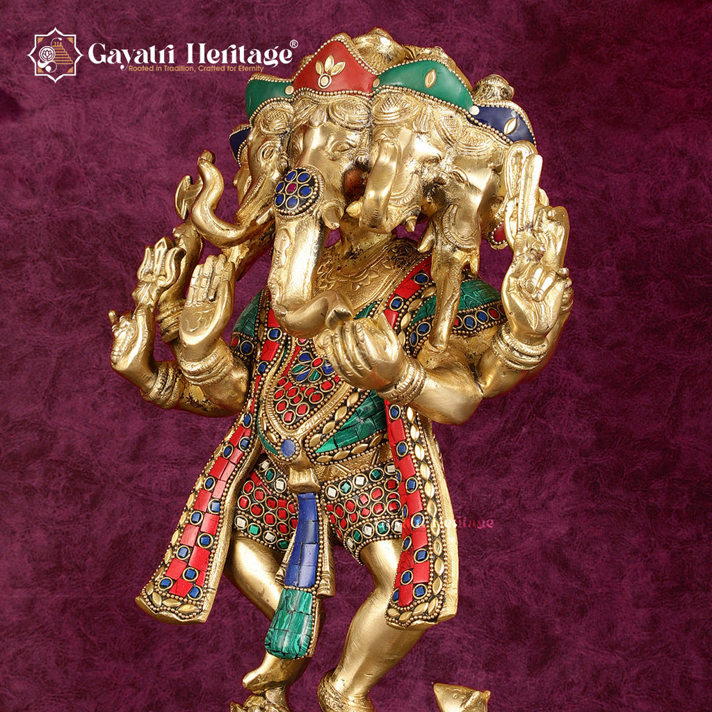 Brass Panchmukhi Ganesha – Stone Work Elegance | Gayatri Heritage
