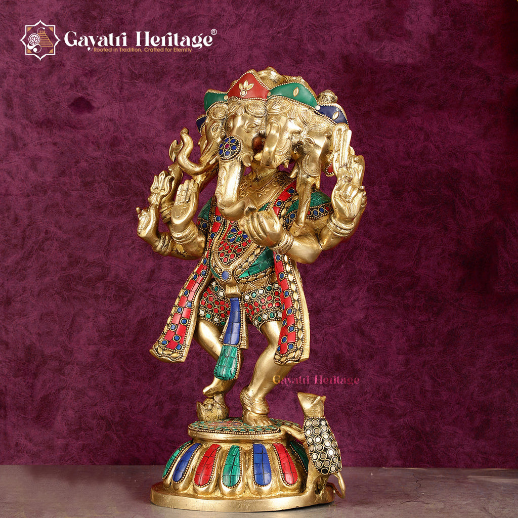 Brass Panchmukhi Ganesha – Stone Work Elegance | Gayatri Heritage