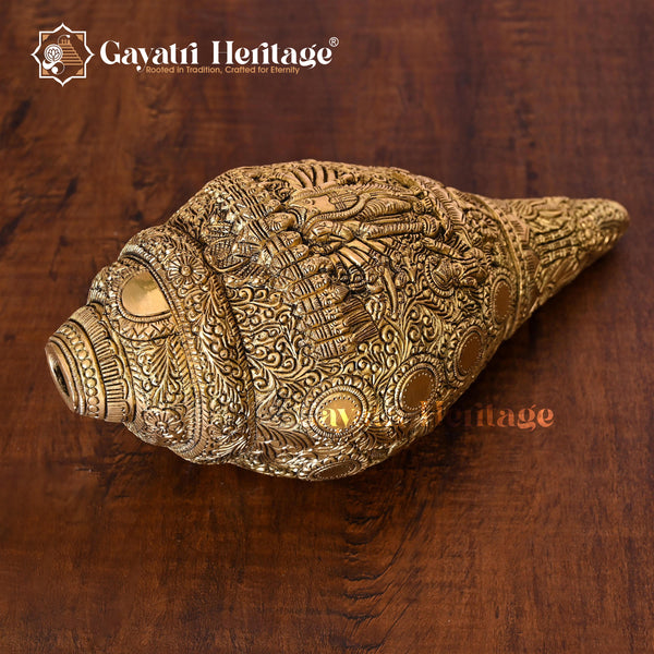 Brass Vishnu Dasavtar Shankh – Sacred Musical Instrument | Gayatri Heritage