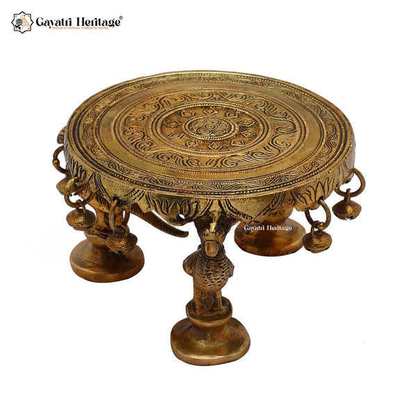 Brass Peacock Pillar Round Chowki – Elegant Traditional Décor | Gayatri Heritage