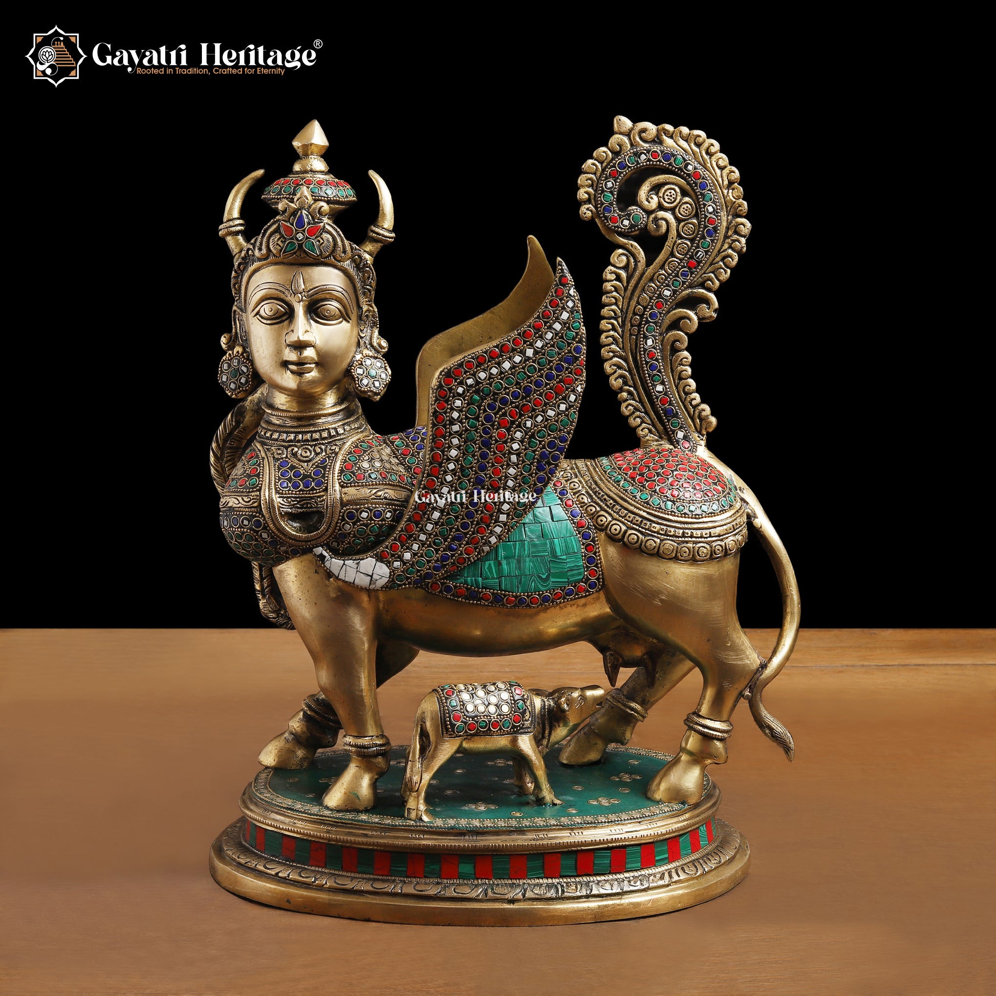 Kamadhenu Brass Cow – Stonework Figurine | Gayatri Heritage