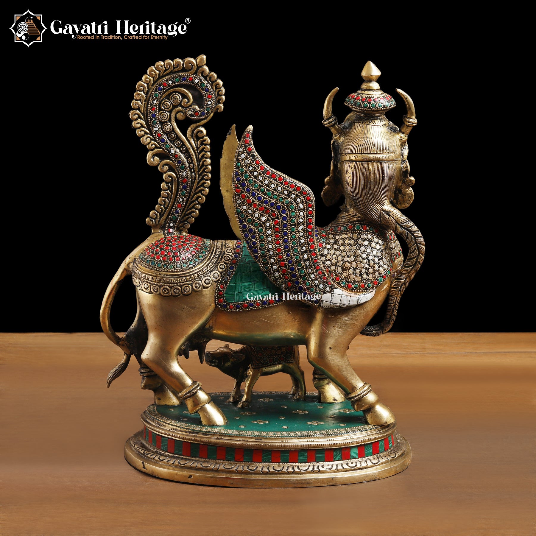 Kamadhenu Brass Cow – Stonework Figurine | Gayatri Heritage