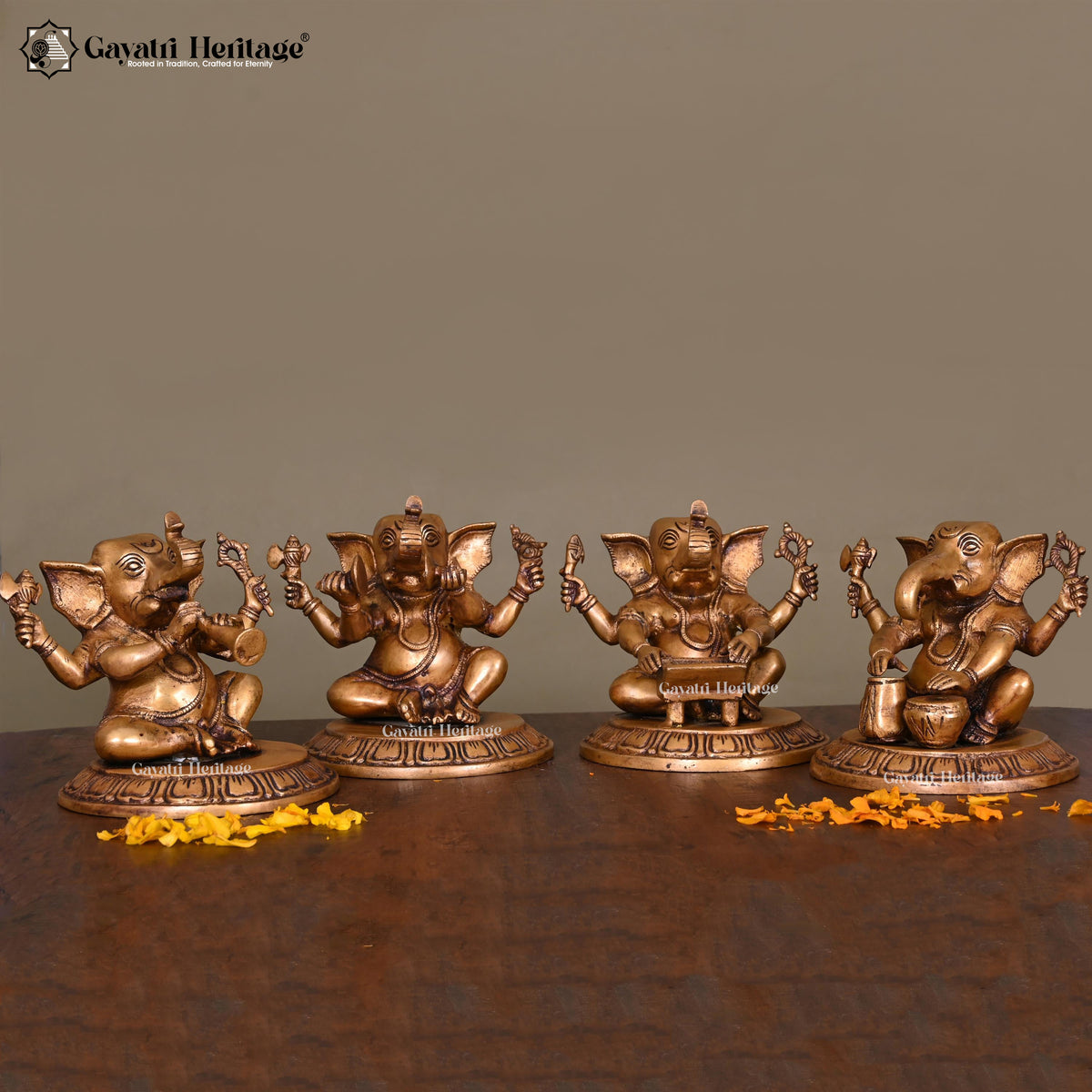 Brass Music Ganesha Set – Divine Décor Collection | Gayatri Heritage
