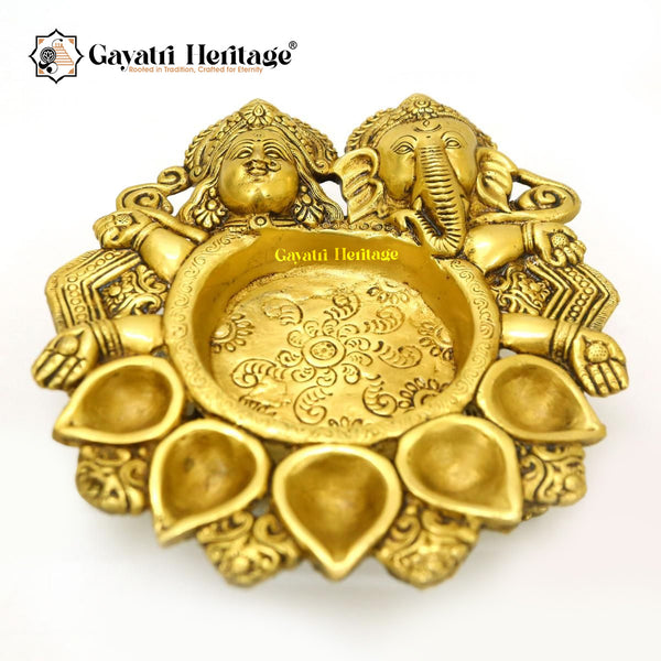 Brass Ganesh Laxmi Diya – Illuminating Wealth and Wisdom | Gayatri Heritage