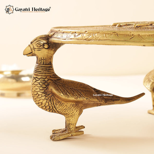 Brass Chowki with Peacock Pillars – Traditional Divine Décor | Gayatri Heritage