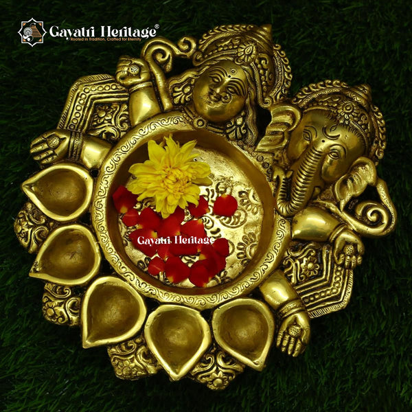 Brass Ganesh Laxmi Diya – Illuminating Wealth and Wisdom | Gayatri Heritage