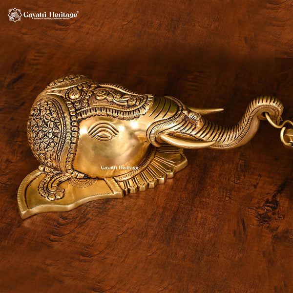 Brass Elephant Head Wall Décor with Bell – Traditional Wall Hanging | Gayatri Heritage