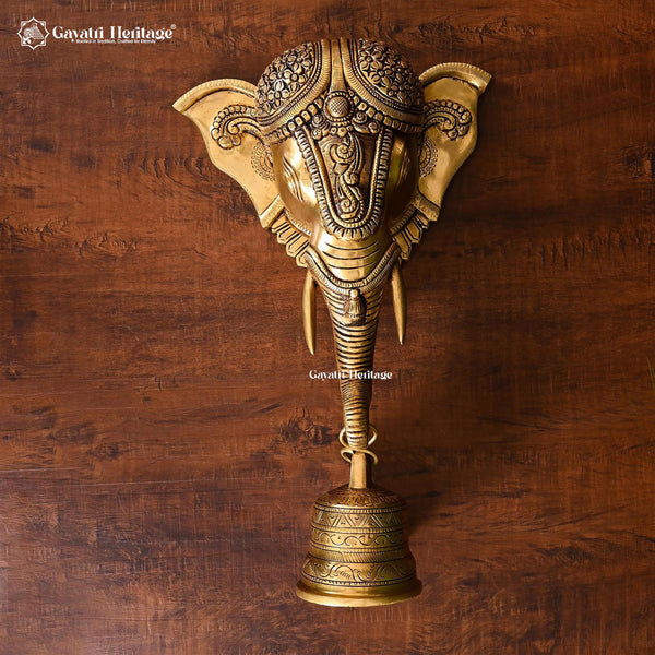 Brass Elephant Head Wall Décor with Bell – Traditional Wall Hanging | Gayatri Heritage