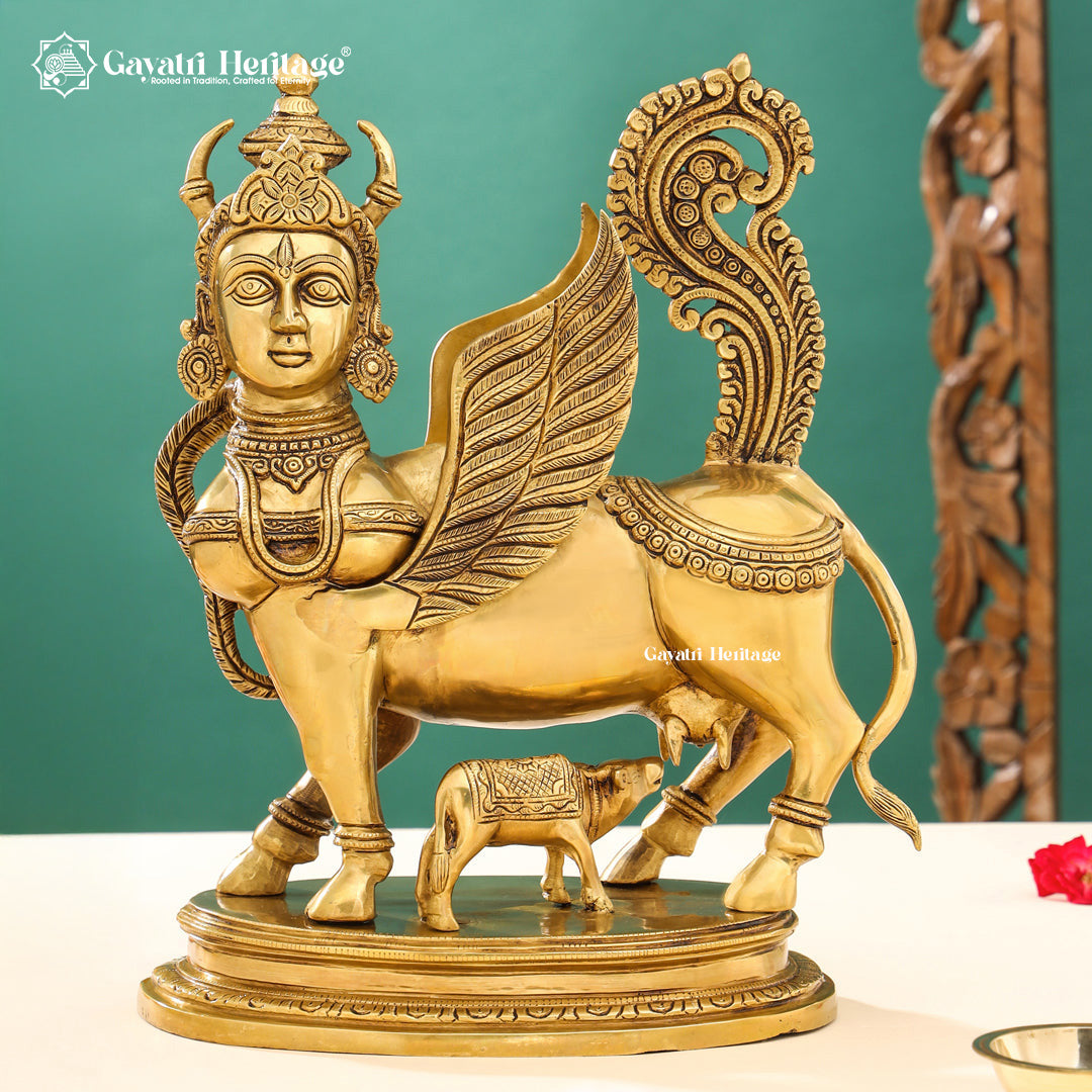 Brass Kamadhenu Cow and Calf – Divine Blessings Symbol | Gayatri Heritage