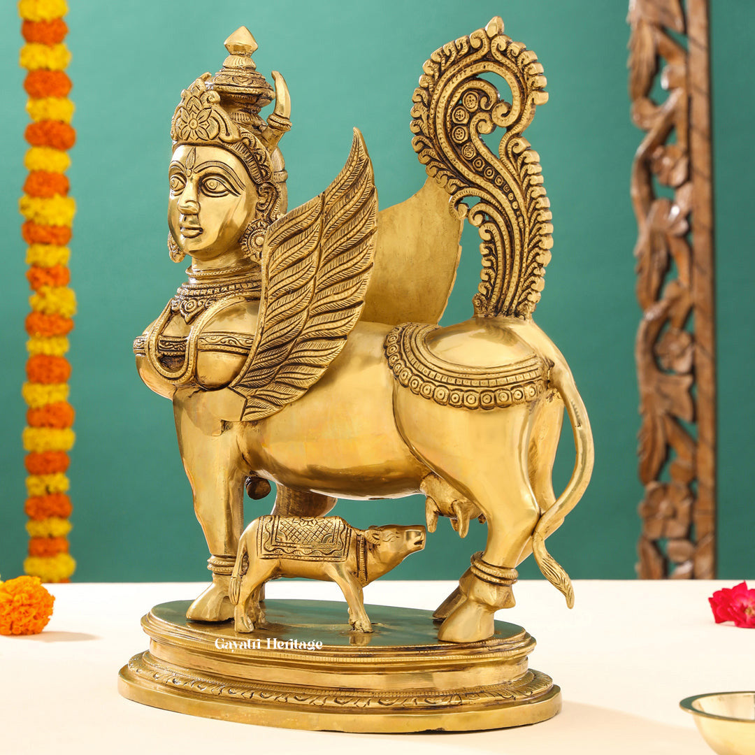 Brass Kamadhenu Cow and Calf – Divine Blessings Symbol | Gayatri Heritage