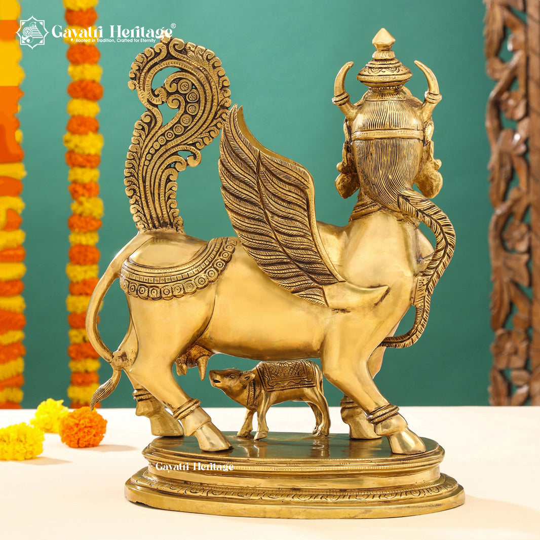 Brass Kamadhenu Cow and Calf – Divine Blessings Symbol | Gayatri Heritage