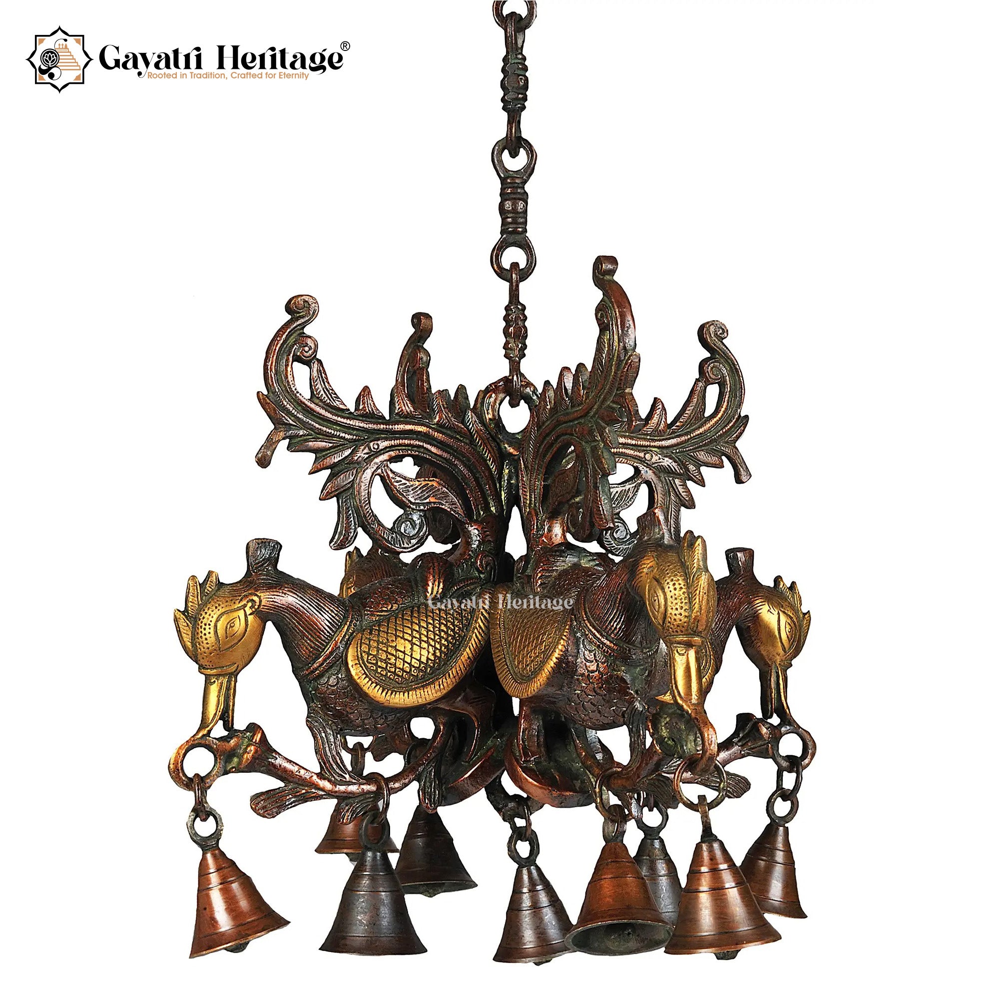 Brass Peacock Hanging with Bells – Elegant Decor | Gayatri Heritage