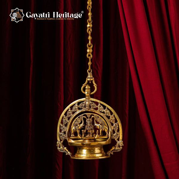 Goddess Gaja Lakshmi Wall Hanging Brass Lamp – Divine Elegance and Prosperity | Gayatri Heritage