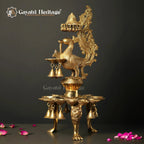 Brass Peacock Lamp with Multi Bells And Ghungroo