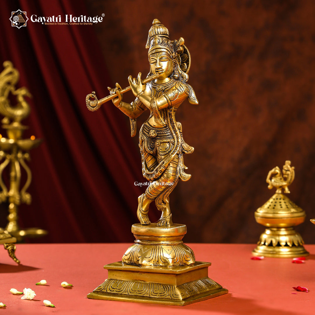 Brass Krishna Statue – Divine Flute Player Décor | Gayatri Heritage